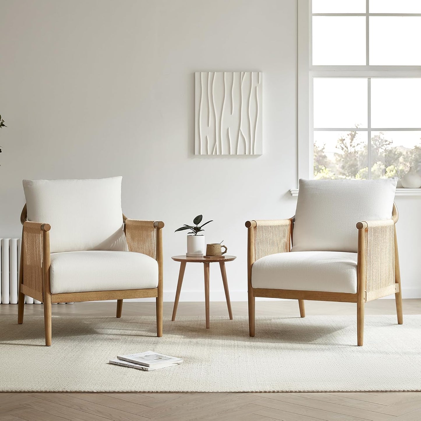 CHITA Braid Armchair Set of 2, Modern Accent Chair for Living Room, Cream