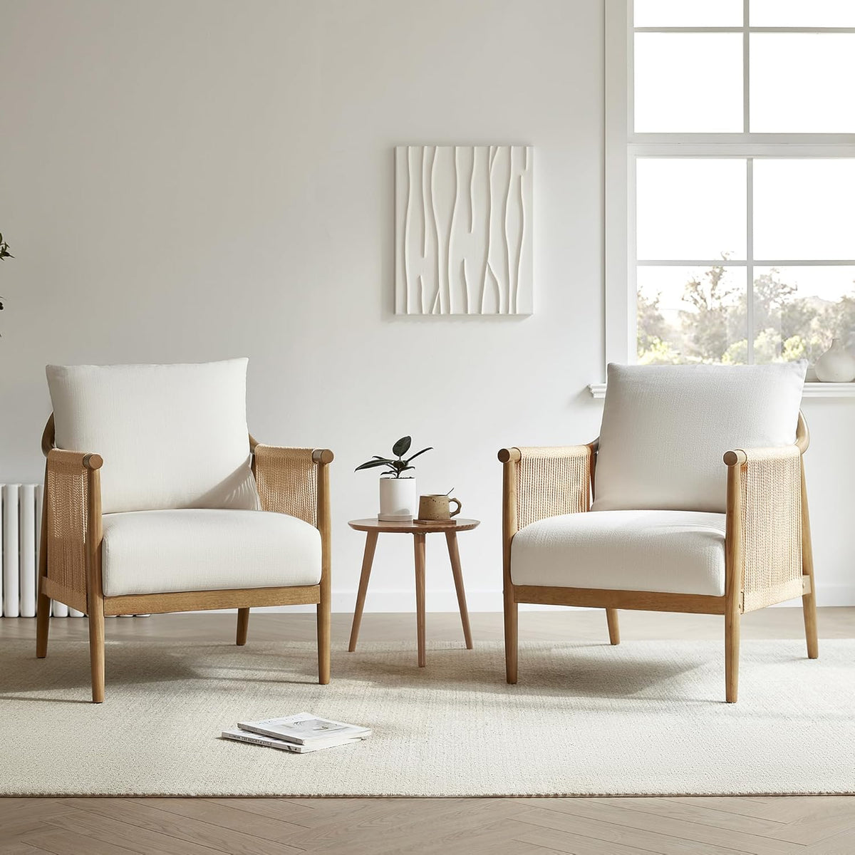 CHITA Braid Armchair Set of 2, Modern Accent Chair for Living Room, Cream