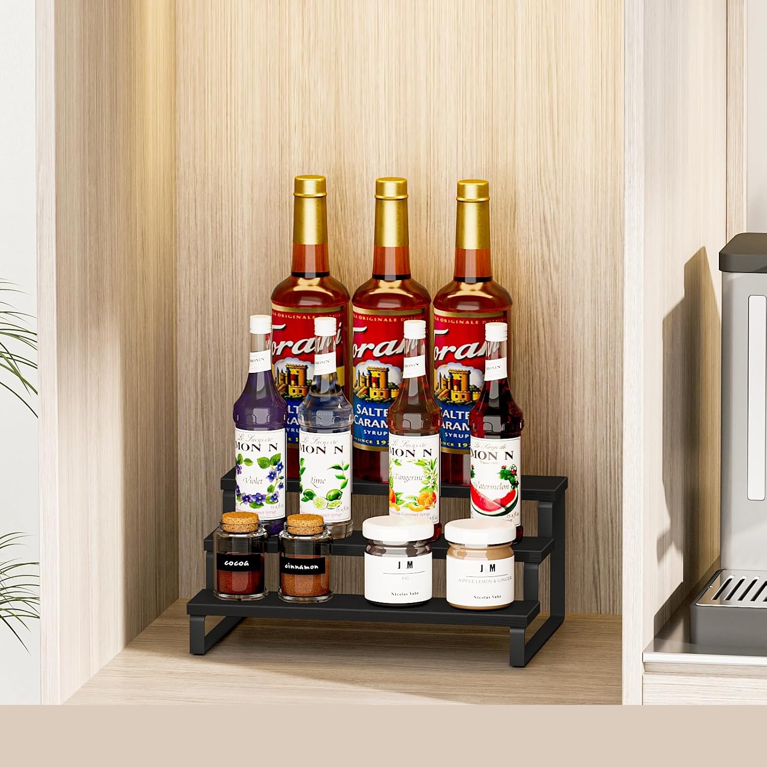 Giikin 3 Tier Spice Rack, Cabinet Organizer Shelf, Wooden Spice Rack for Countertop, Kitchen