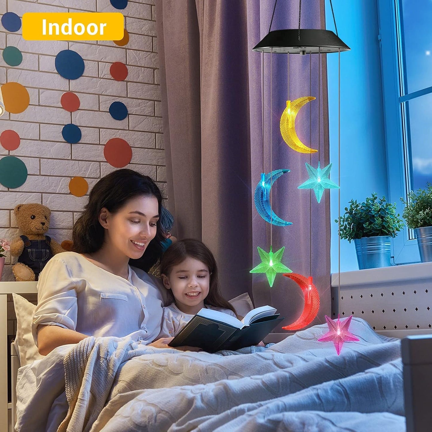 Toodour Solar Wind Chimes, Color Changing Wind Chimes Moon and Star, LED Decorative Mobile, Gift