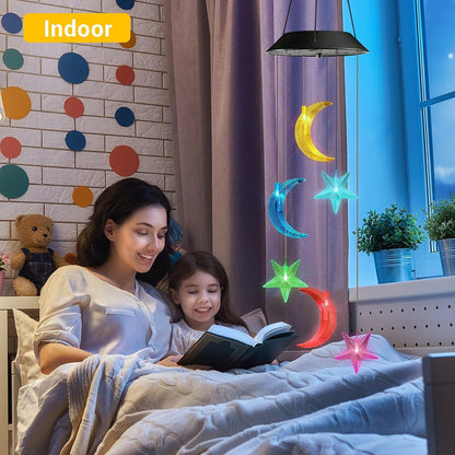 Toodour Solar Wind Chimes, Color Changing Wind Chimes Moon and Star, LED Decorative Mobile, Gift