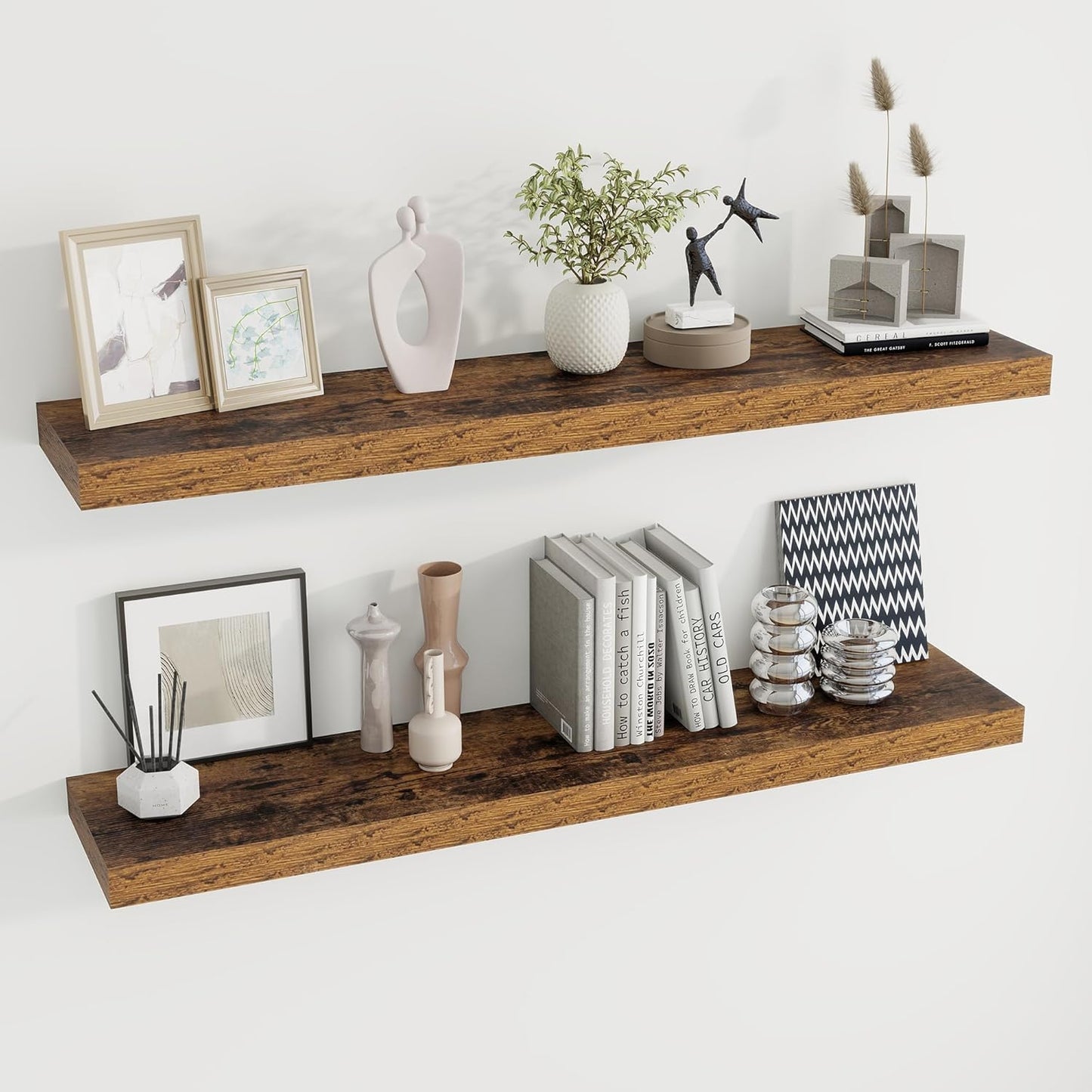 48 inch Floating Shelves for Wall Large Wall Mounted Shelves with Invisible Brackets, Brown Long