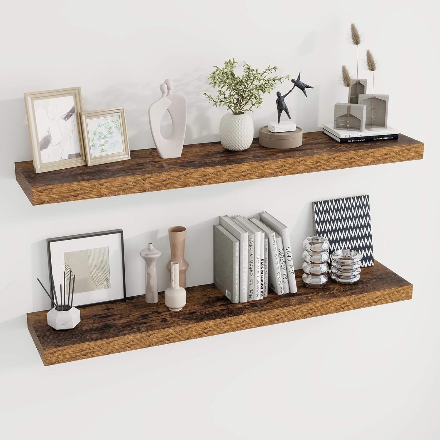 48 inch Floating Shelves for Wall Large Wall Mounted Shelves with Invisible Brackets, Brown Long