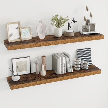 48 inch Floating Shelves for Wall Large Wall Mounted Shelves with Invisible Brackets, Brown Long