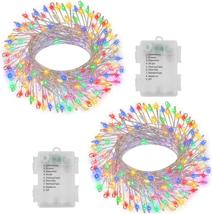 2 Pack Cluster Fairy Lights Battery Operated, Total 20Ft 400LED Christmas String Lights with Timer