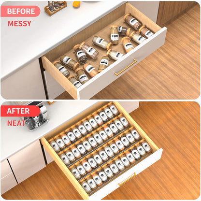 4-Tier Non-Slip Spice Drawer Organizer, 4-Pack Checkered Frosted Clear Acrylic, Expandable