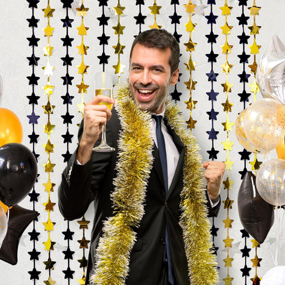 LOLStar Black and Gold Star Birthday Party Decorations 2Pack 3.3X6.6 ft Golden Photo Booth Props
