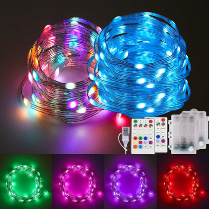 Fairy Lights Battery Operated Color Changing String Lights with Remote, 16.4FT 2 Pack Twinkle