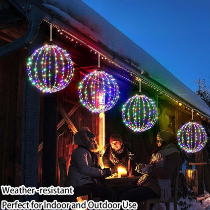 Outdoor Hanging Lighted Sphere, Christmas Decoration Light Balls, 2 in 1 Warm White and Multicolor