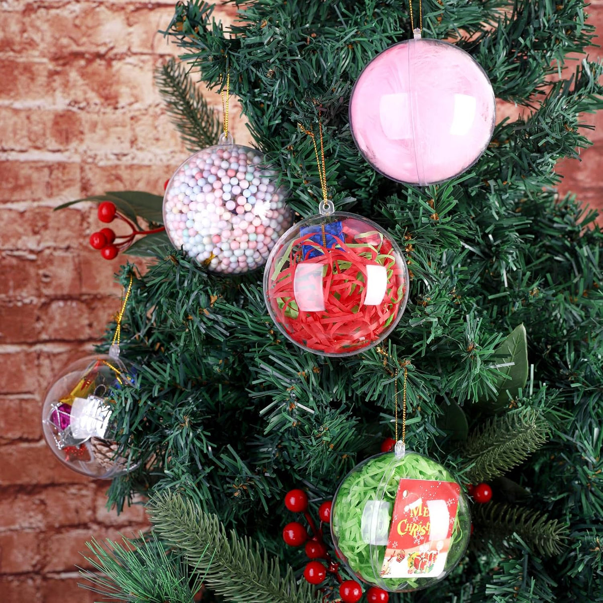 ANVAVO 100 Pieces 80mm Clear Plastic Fillable Ball Ornaments DIY Craft Transparent Baubles