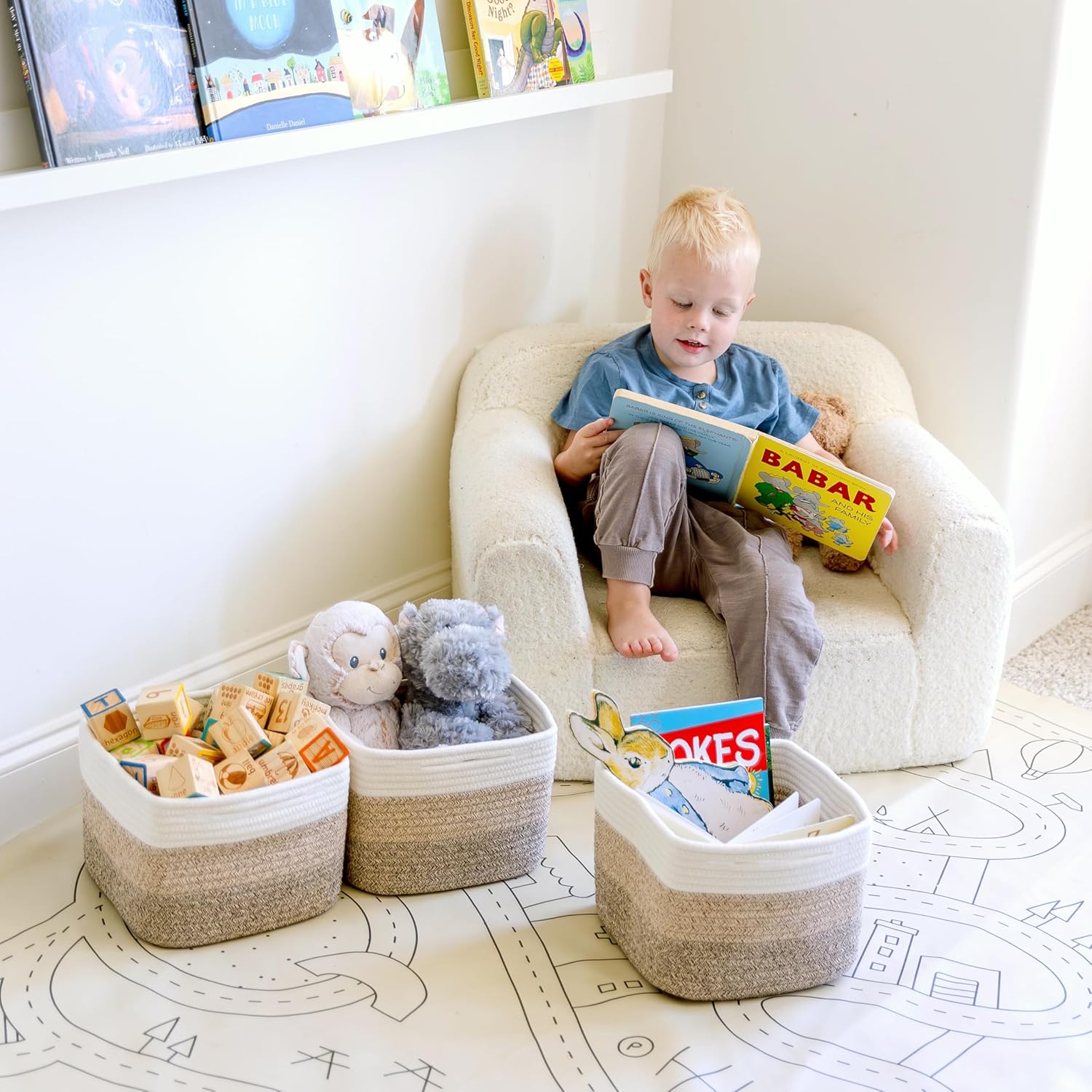 NaturalCozy Storage Cubes 9”x9”x7”Cotton Rope Woven Baskets for Organizing 3-Pack | 9 Inch Cube
