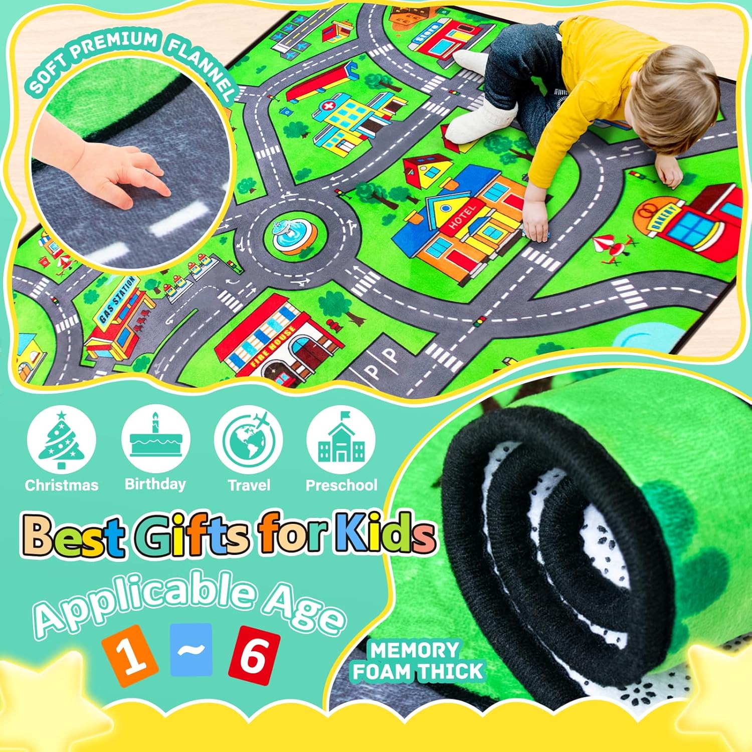 Road Car Rug,City Road Rug for Kids,4x6 Ft Kids Floor Play mat,and Car Carpet Play Mat with