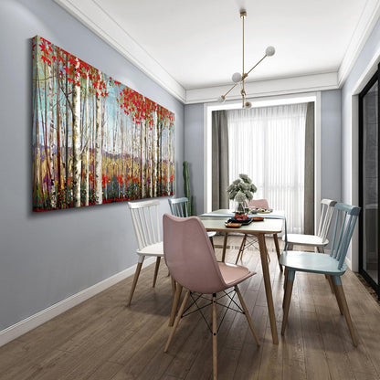 Canvas Wall Art for Living Room Bedroom Modern Wall Decor of Red Leaves White Birch Tree Forest