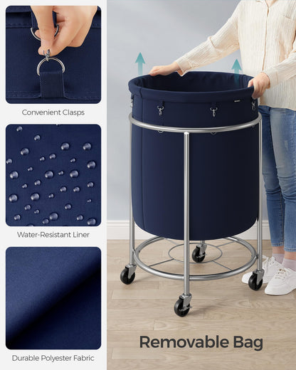 SONGMICS Laundry Basket, Rolling Steel Frame with 2 Locking Wheels, 190 L