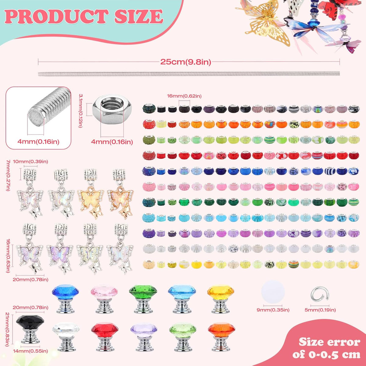 380pcs Beaded Garden Stake, DIY Butterfly Fairy Wand Garden Stake Kit with 10IN Threaded Rod