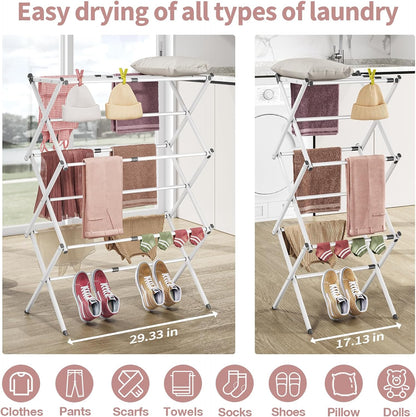 APEXCHASER Clothes Drying Rack, 3-Tier Laundry Drying Rack for Clothes, Expandable Metal Clothing