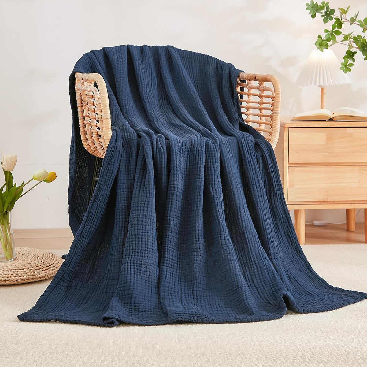 EMME Cotton Blanket Twin XL for Bed Soft Muslin Blankets 66"x90" Lightweight Breathable Layering