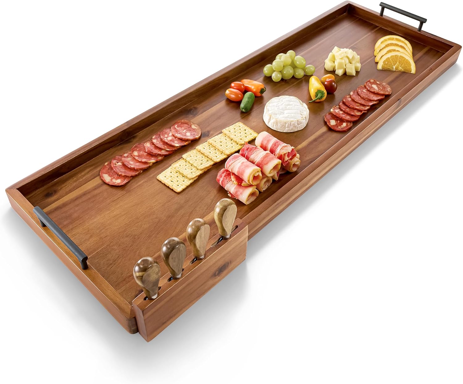 Acacia 36 Inch Extra Large Charcuterie Board with Cheese Knife Set of 4 - Acacia Wood Serving Tray