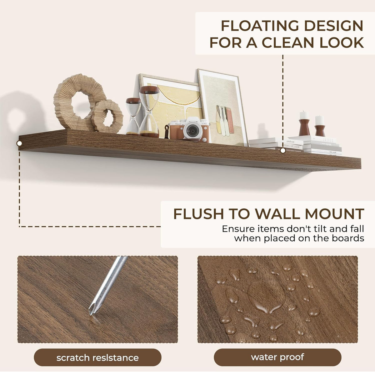 RICHFOCUS 72Inch Floating Shelves for Wall 2 Pack Shelves for Bedroom|Kitchen|Bathroom Wall Mounted