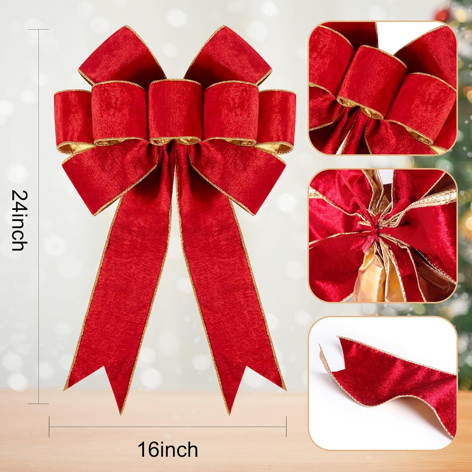 1Pack Large Christmas Bows Velvet Red Bows Holiday Red Christmas Bows Decorations for Wreath Velvet