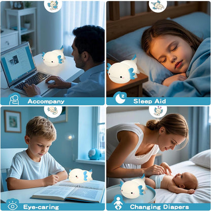 Axolotl Night Light,Cute Axolotl Lamp,Food Grade Silicone Nursery Nightlight,Rechargeable/Dimmable