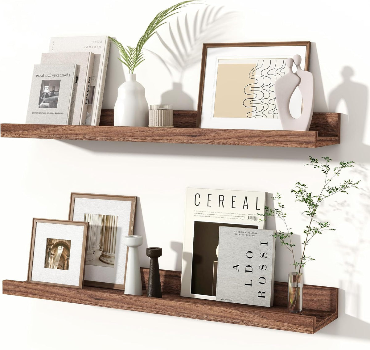 Fun Memories Picture Ledge Shelves Set of 2, 24 Inch Rustic Wall Mounted Floating Shelves with Lip