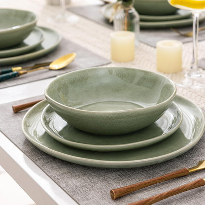 AmorArc Ceramic Dinnerware Sets,Handmade Reactive Glaze Stoneware Plates and Bowls Set,Highly
