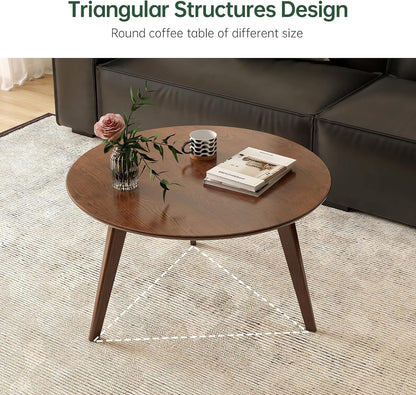 100% Solid Oak Wood Coffee Table Set, Round Coffee Table Combo Side Table w/Solid Wood Legs, Mid