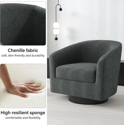 Swivel Barrel Accent Chair, Modern Round Chenille Fabric Arm Chair for Living Room, Bedroom, Comfy