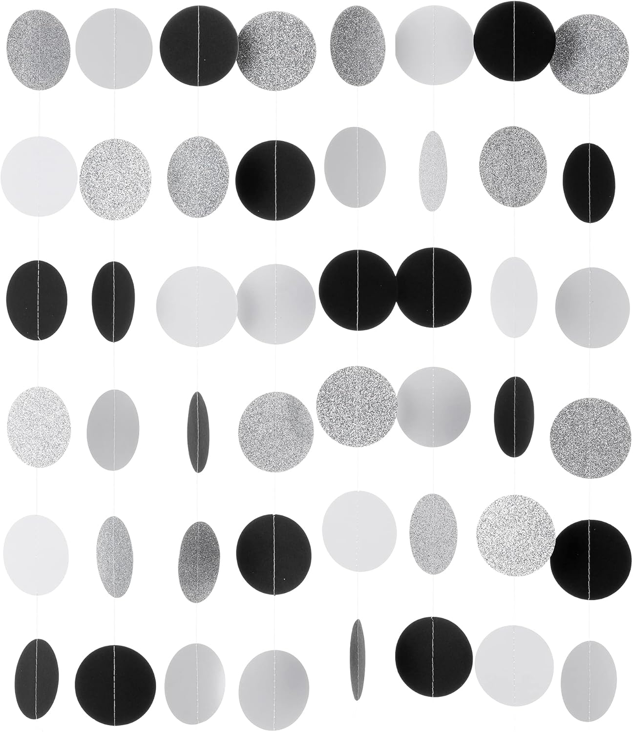 Black White Silver Glitter Paper Garland Circle Dot Streamer Banner for Graduation Bridal Shower