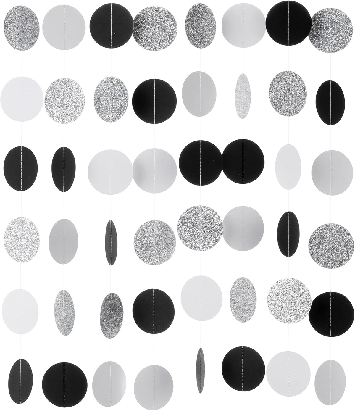 Black White Silver Glitter Paper Garland Circle Dot Streamer Banner for Graduation Bridal Shower