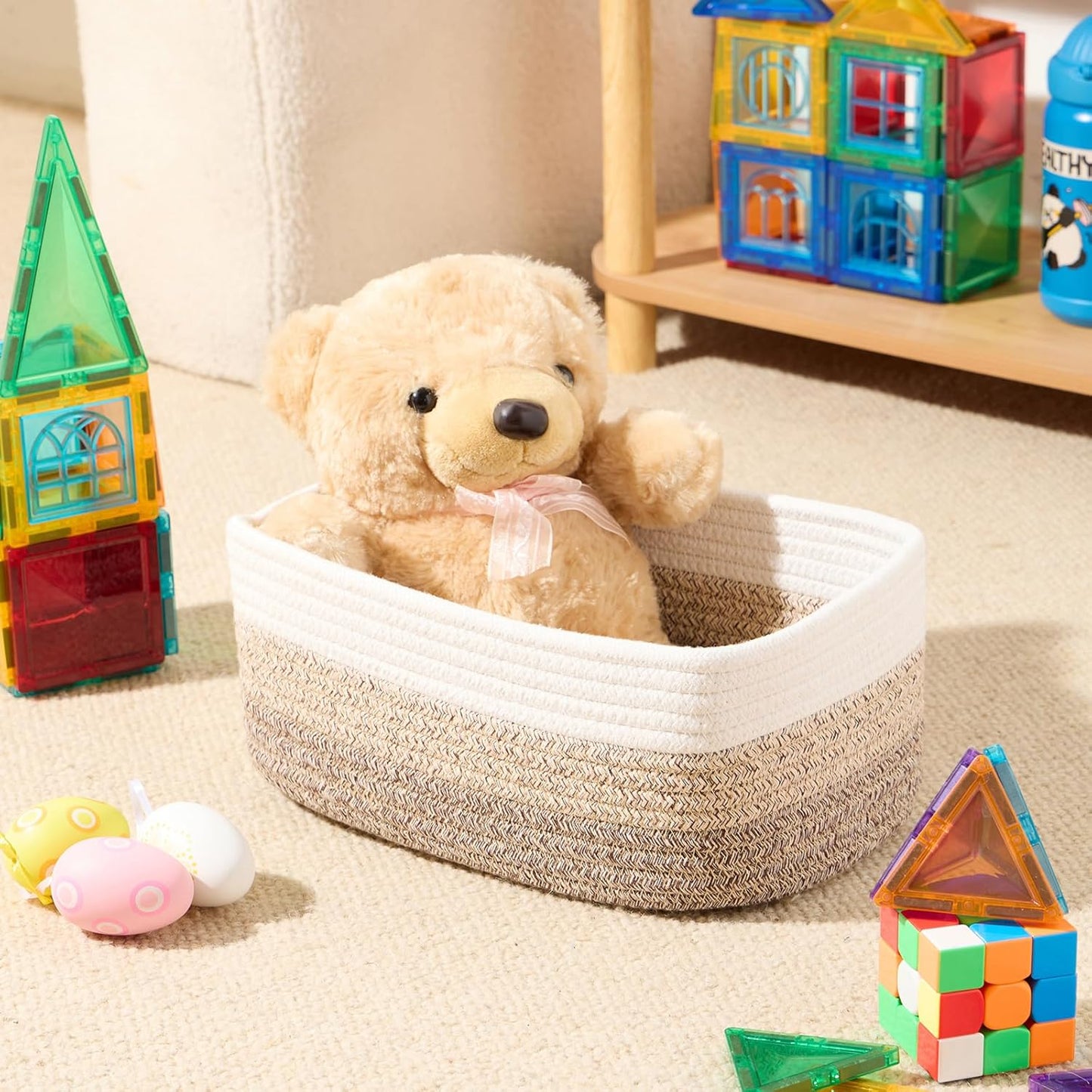 Small Storage Baskets for Organizing | Closet Organizer Bins | Shelf Toy Basket | Woven Rope