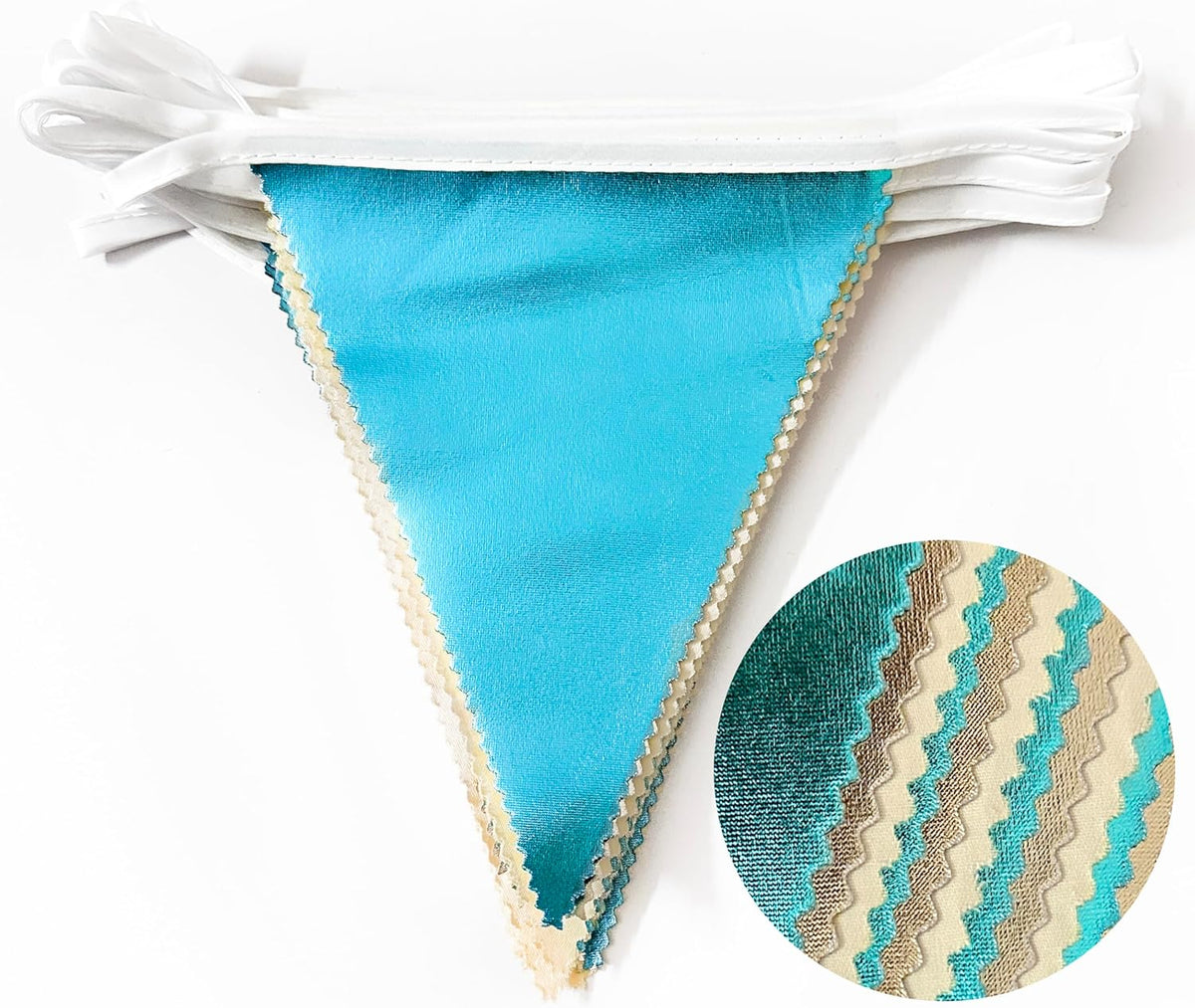 Champagne Gold Sky Blue Beige Decorations Metallic Fabric Triangle Pennant Banner Bunting Flag