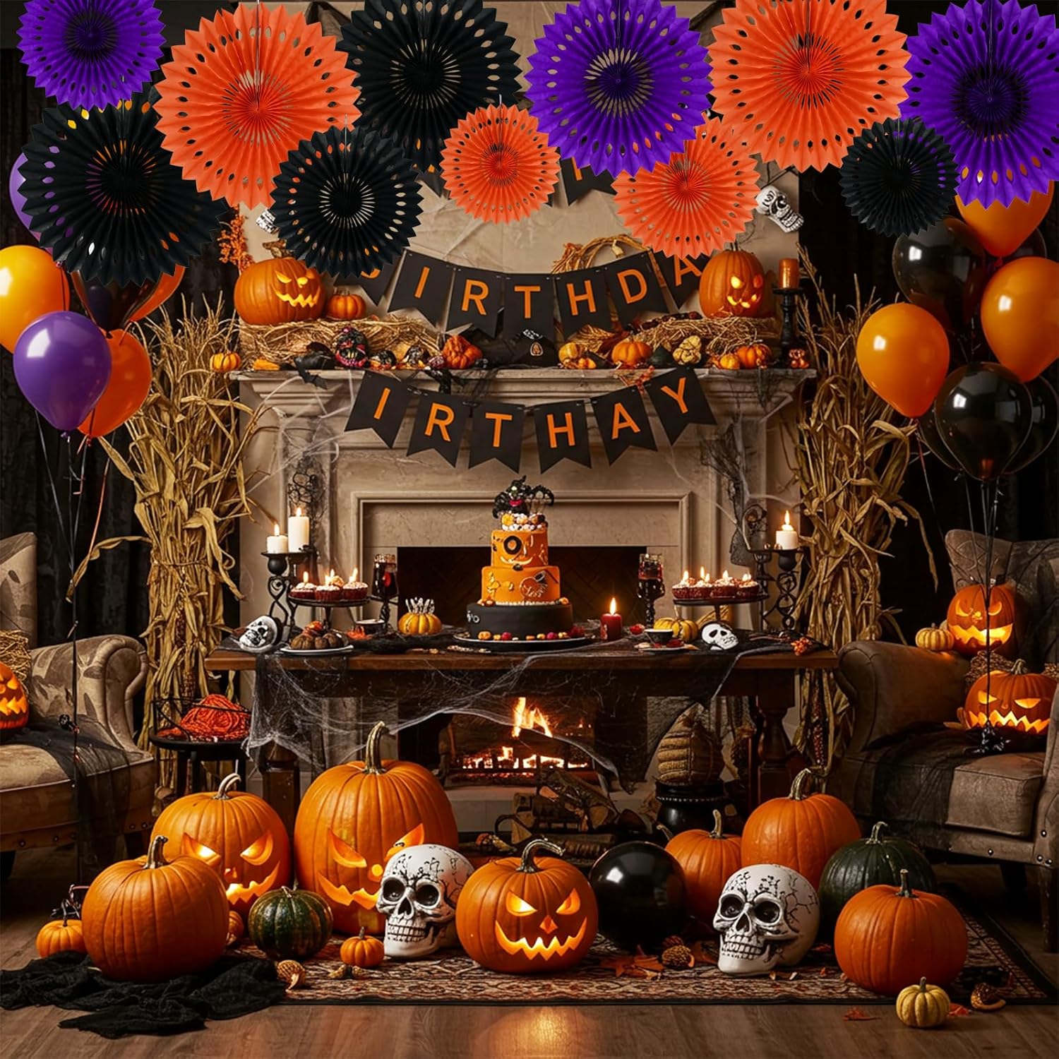BEISHIDA Black Orange Purple Hanging Honeycomb Round Paper Fans Decoration Set for New Year Baby