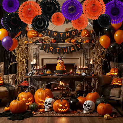 BEISHIDA Black Orange Purple Hanging Honeycomb Round Paper Fans Decoration Set for New Year Baby