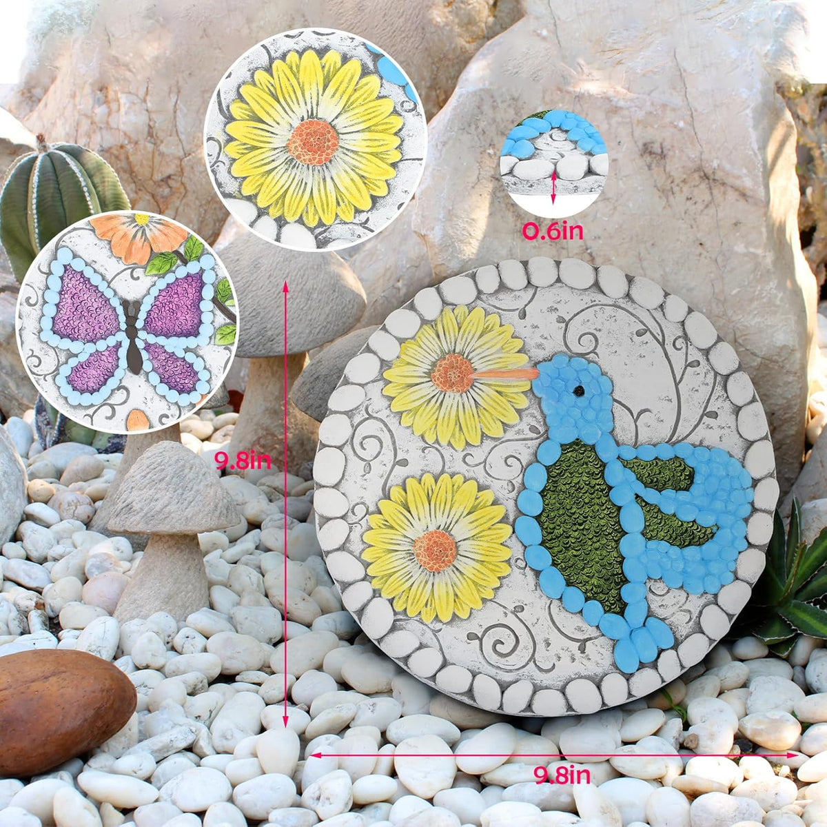 Garden Stepping Stones Set of 2 Butterfly Outdoor Garden Decor 10 inch Round Decorative Stones