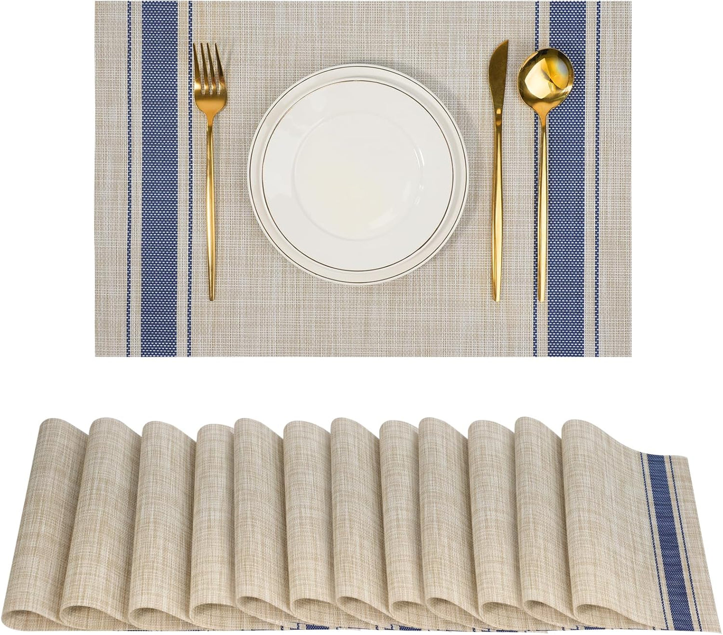 Placemats Set of 12，Non-Slip PVC Weave Table Mats Easy to Clean，Heat Resistant Place Mats for