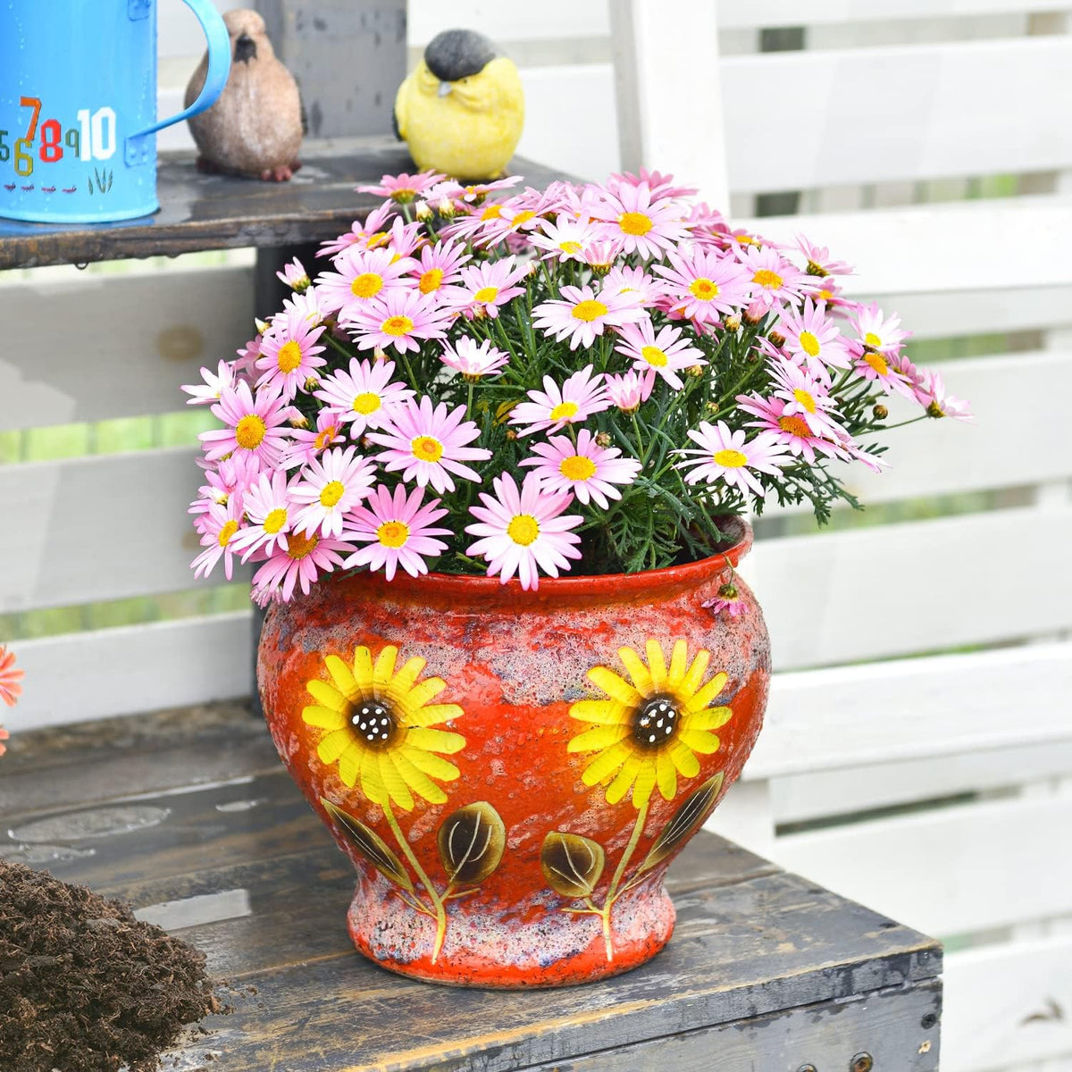 Sungmor Ceramic Hand Painted Succulent Flower Pots, 9 Inch Large Pottery Pots for Indoor Outdoor