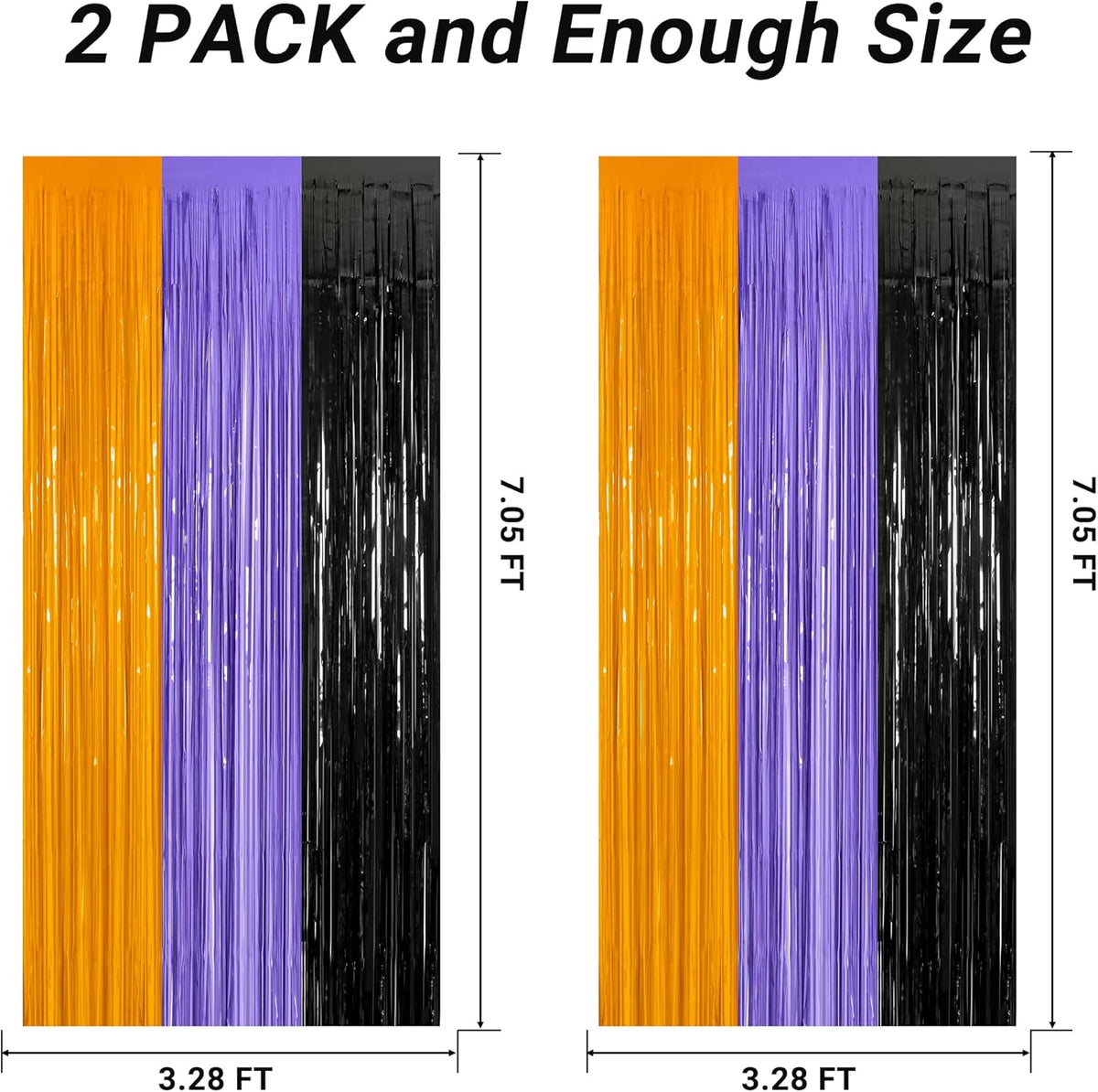 2 Pack Halloween Backdrop, 3.28 FT x 7.05 FT Foil Fringe Curtains, Orange Purple Black Party