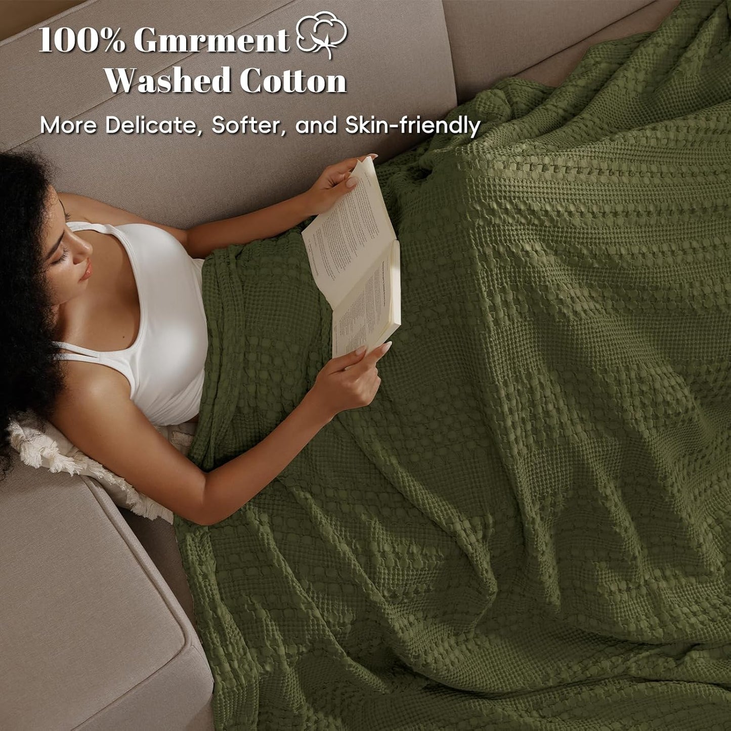PHF 100% Cotton Waffle Weave Blanket King Size, Soft Lightweight Breathable Cozy Summer Blankets