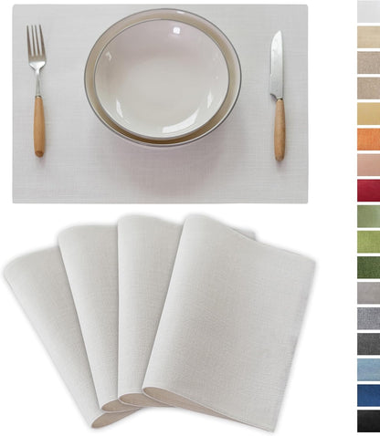 Demetex White Placemats Set of 4 Heat Resistant Cloth Place Mats Linen Dining Table Mats for