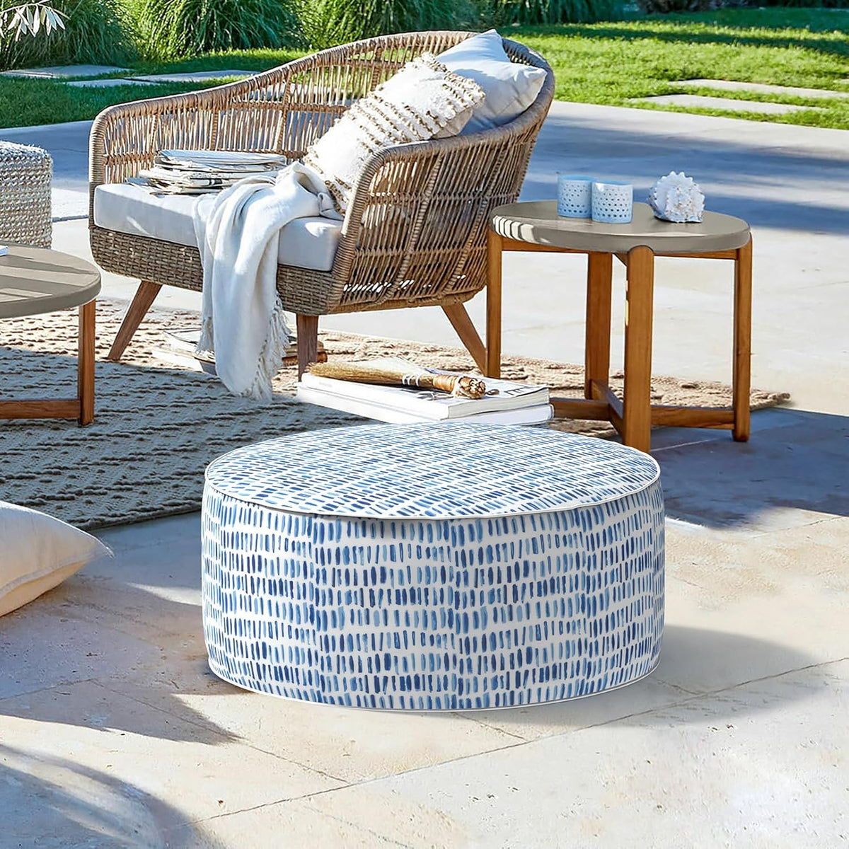 LVTXIII Outdoor Inflatable Ottoman Stool, Patio Water Repellent Footrest Stool with Handle