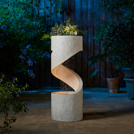 Glitzhome Decorative Tiered Outdoor Water Fountain with LED Light, Curved Waterfall Fountain with