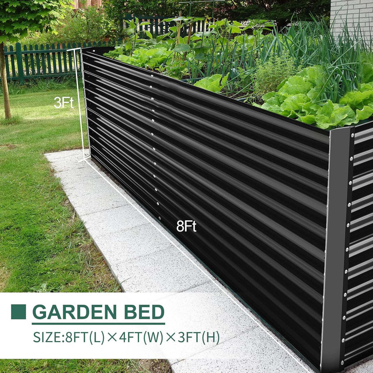 Land Guard 8x4x3ft Rectangular Galvanized Raised Garden Beds, Large-Capacity Metal Planter Box