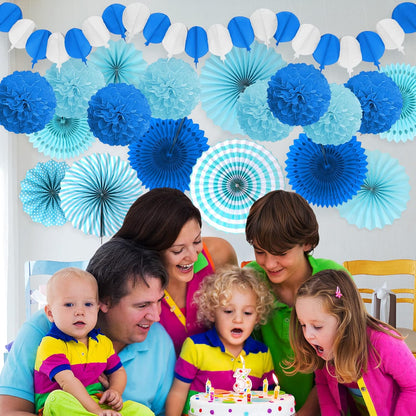 Party Decorations, Blue Papar Fans Pompoms Garlands for Men Boy Fathers Day Graduation Bachelorette