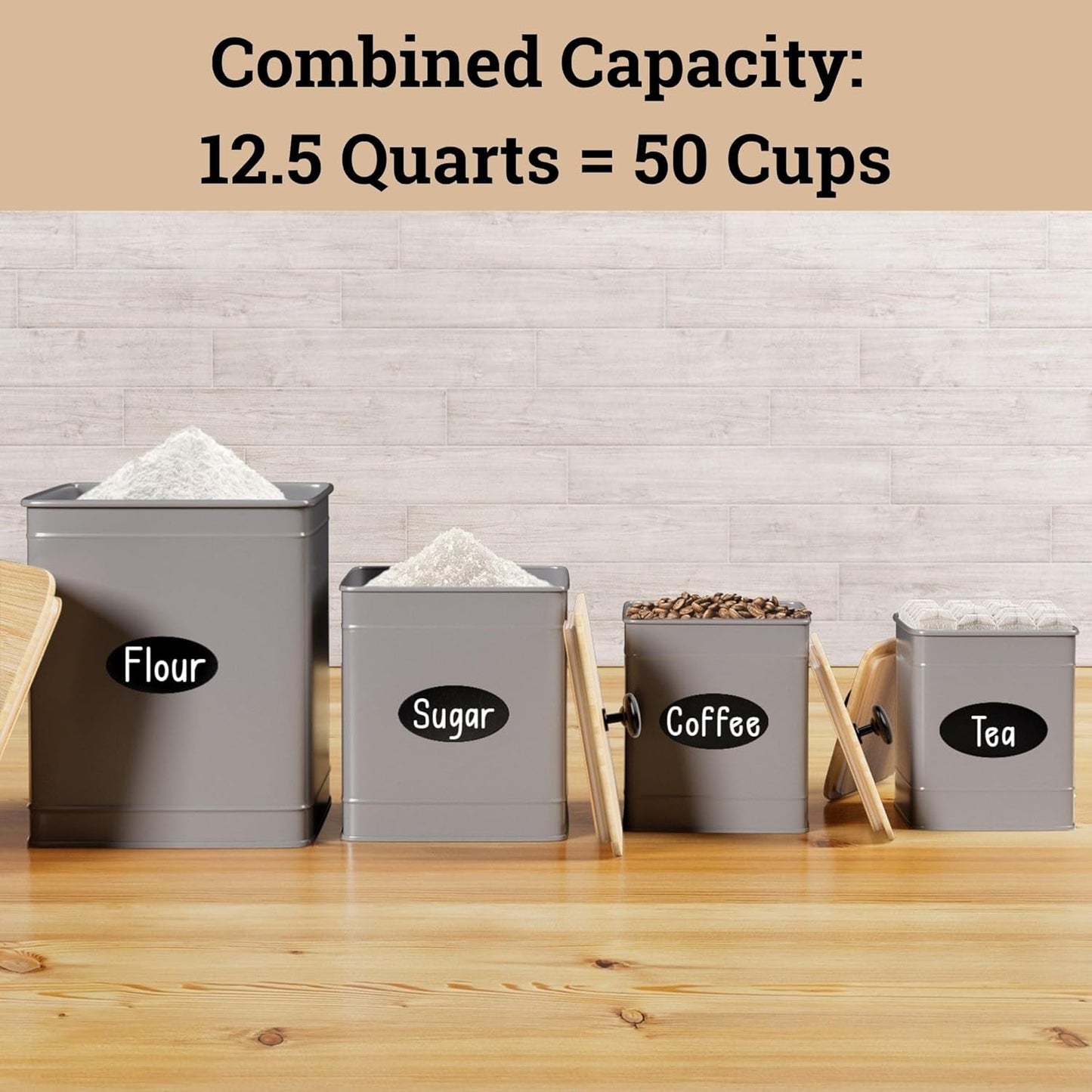 Kitchen Canisters for Countertop Set of 4 with Customizable Chalkboard Labels & Marker Pen - Big