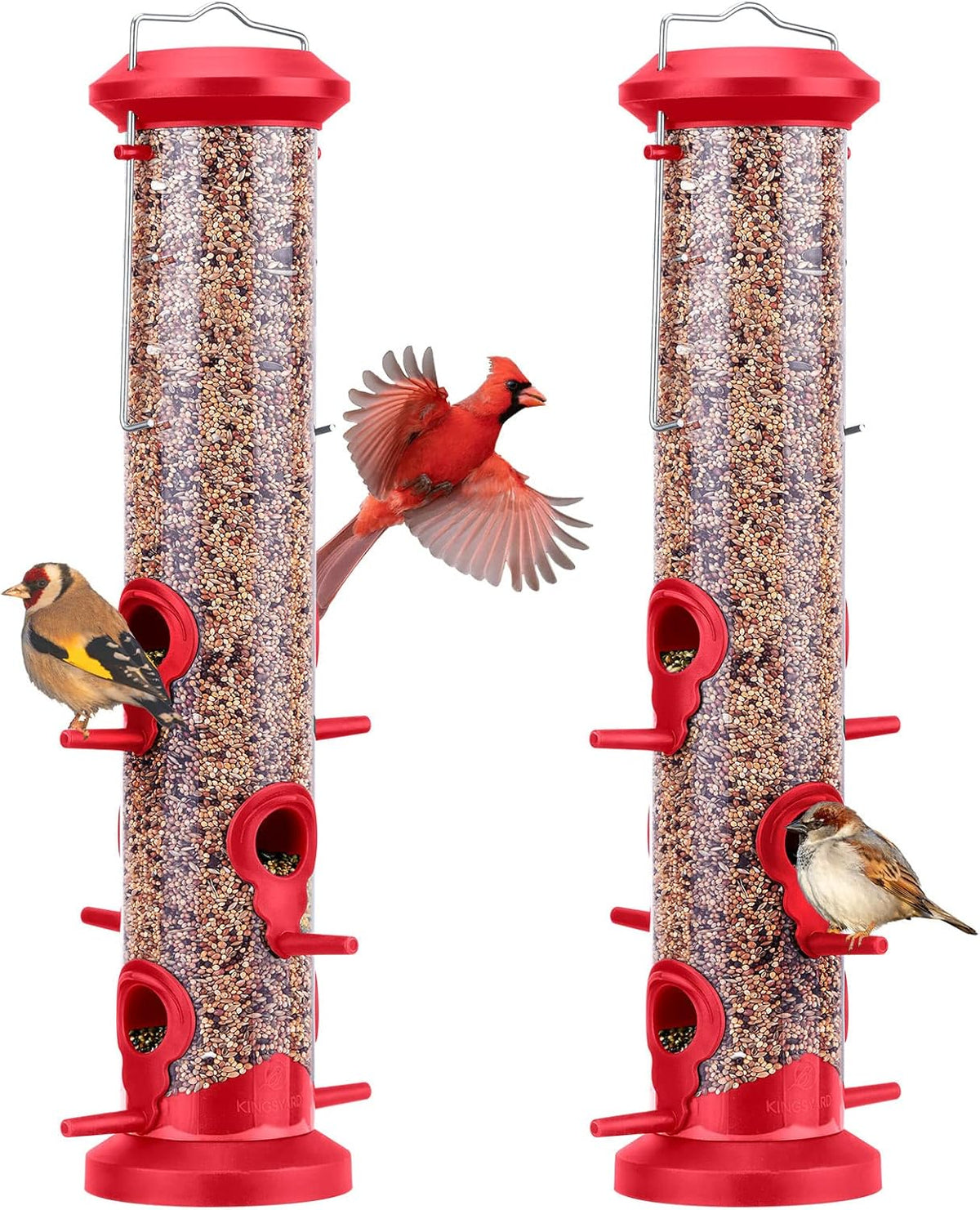 Kingsyard 2 Pack Tube Bird Feeders for Outdoors Hanging, Premium Hard Plastic Bird Feeder with 6