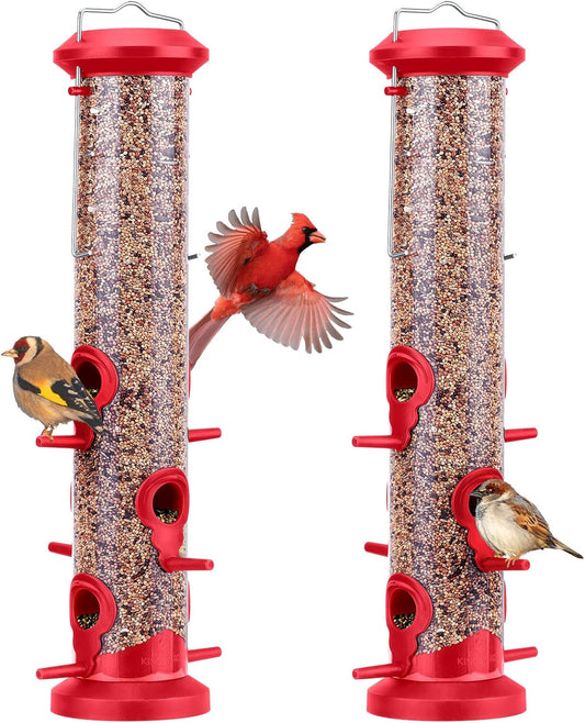 Kingsyard 2 Pack Tube Bird Feeders for Outdoors Hanging, Premium Hard Plastic Bird Feeder with 6