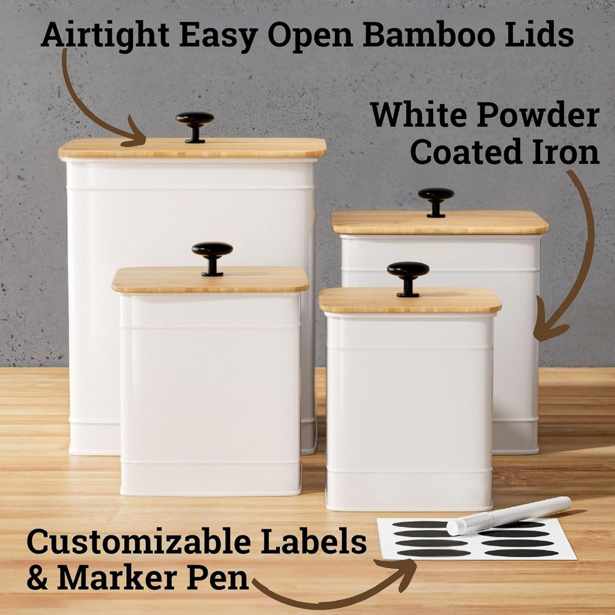 Kitchen Canisters for Countertop Set of 4 with Customizable Chalkboard Labels & Marker Pen - Big