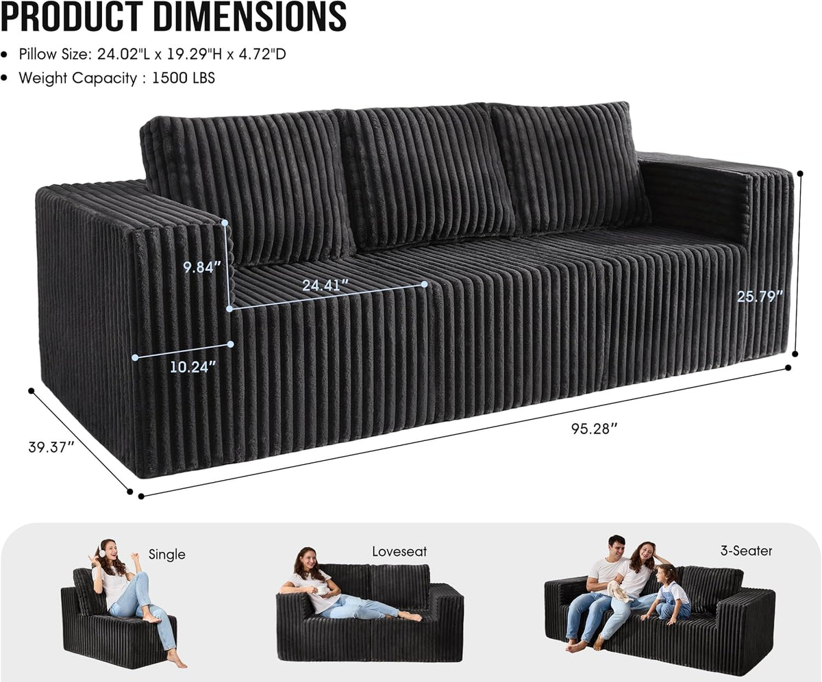 Modular Sectional Sofa 3-Seater Modular Couch with Deep Seat Memory Foam Cloud Chair with Pillows